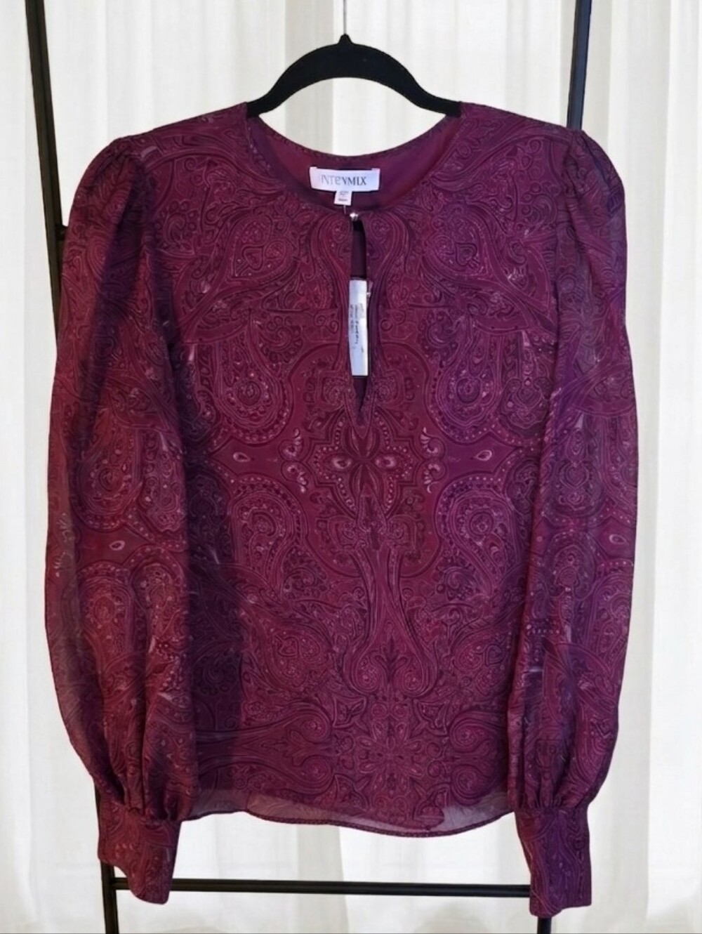 Intermix Kiera Silk Paisley Print Keyhole Blouse